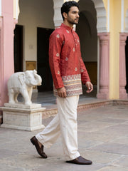 Men's Cotton Blend Printed Kurta with Korean Pants Set ( 65KP PJ11W 5589Red ) [FF] [H-6]
