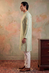 Multi Silk Blend Abstract Printed Kurta With Trousers MKSET2251
