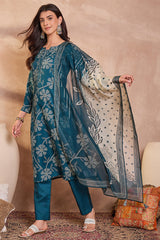 Blue Cotton Blend Floral Printed Straight Kurta Set VKSKD2425