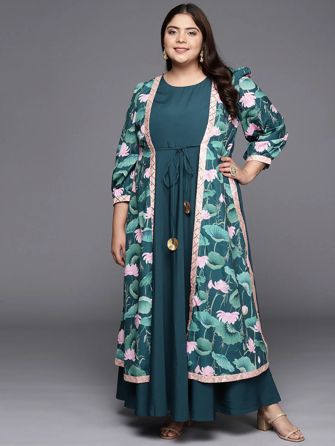 Green Floral Plus Size Indian Dresses Online
