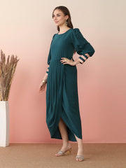 Puff Sleeves Maxi Ethnic Dress-AHEDCRPL-246-ICH