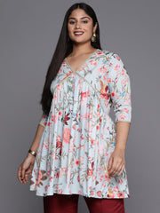 Sea Green & Pink Floral Printed Plus Size Tunic-AP-AHTUCRDP-8104