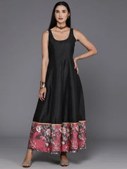 Black Floral Print A-Line Maxi Dress-AHEDPSDP-149