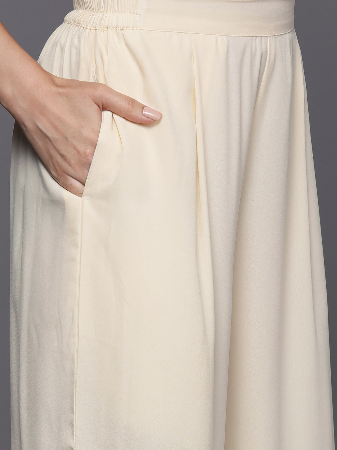 Off White Printed Kurta and Palazzo Set - Chanderi Silk