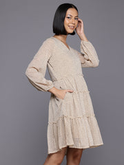 Women Polka Dot Printed A Line Dress-AHDRCFFLP-1