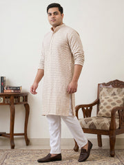 Sequin Embroidered Pure Cotton Kurta with Pyjamas ( JOKP P 5005Beige  )