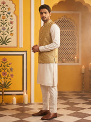 Woven Design Nehru Jacket With Solid Kurta Pyjama for Men ( JOKPWC 636W 4005Golden )