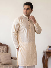 Embroidered Cotton Kurta for Men ( KO 640Cream  )