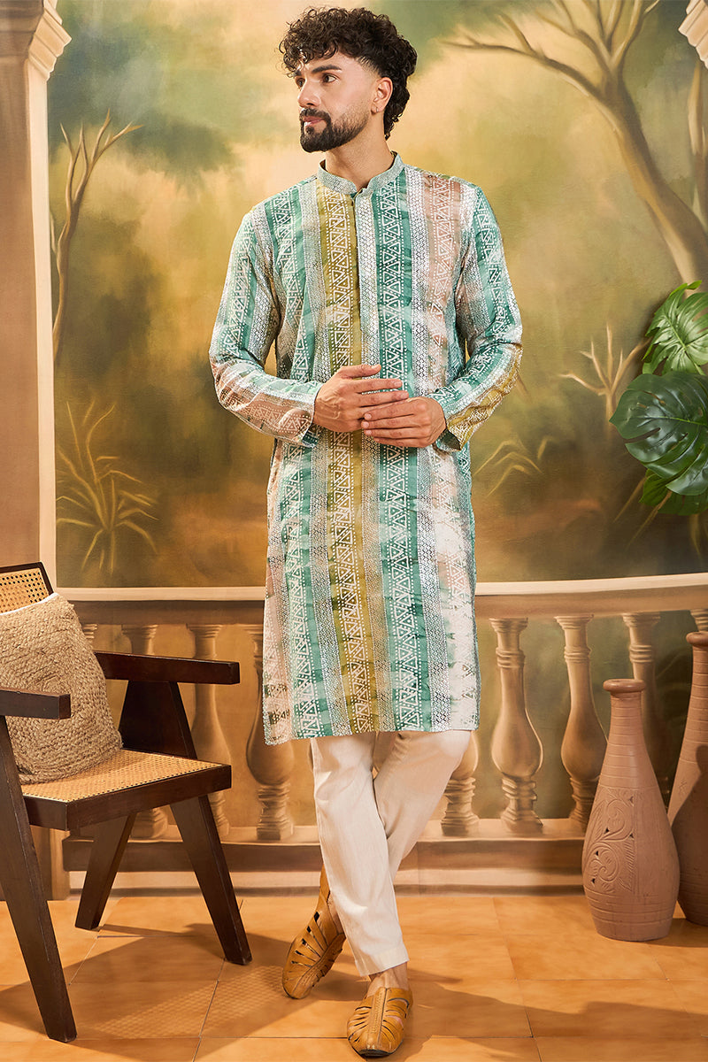 Green Viscose Rayon Batik Printed Straight Kurta MKU1480 | DesiQlo