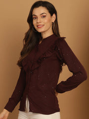 Wine Woven Design Women's Top-JNT-2025Wine
