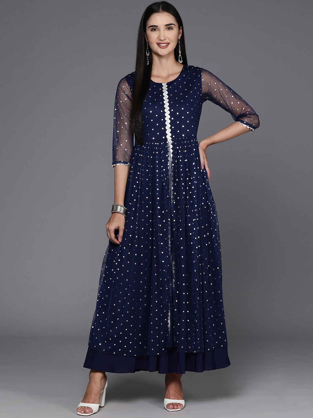 Navy Polka Dot Maxi Dress | Indian Cotton Dresses