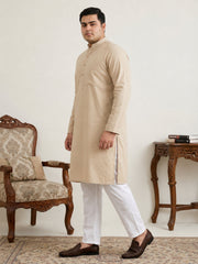 Solid Cotton Kurta Set for Men ( JOKP P 5144Beige  )