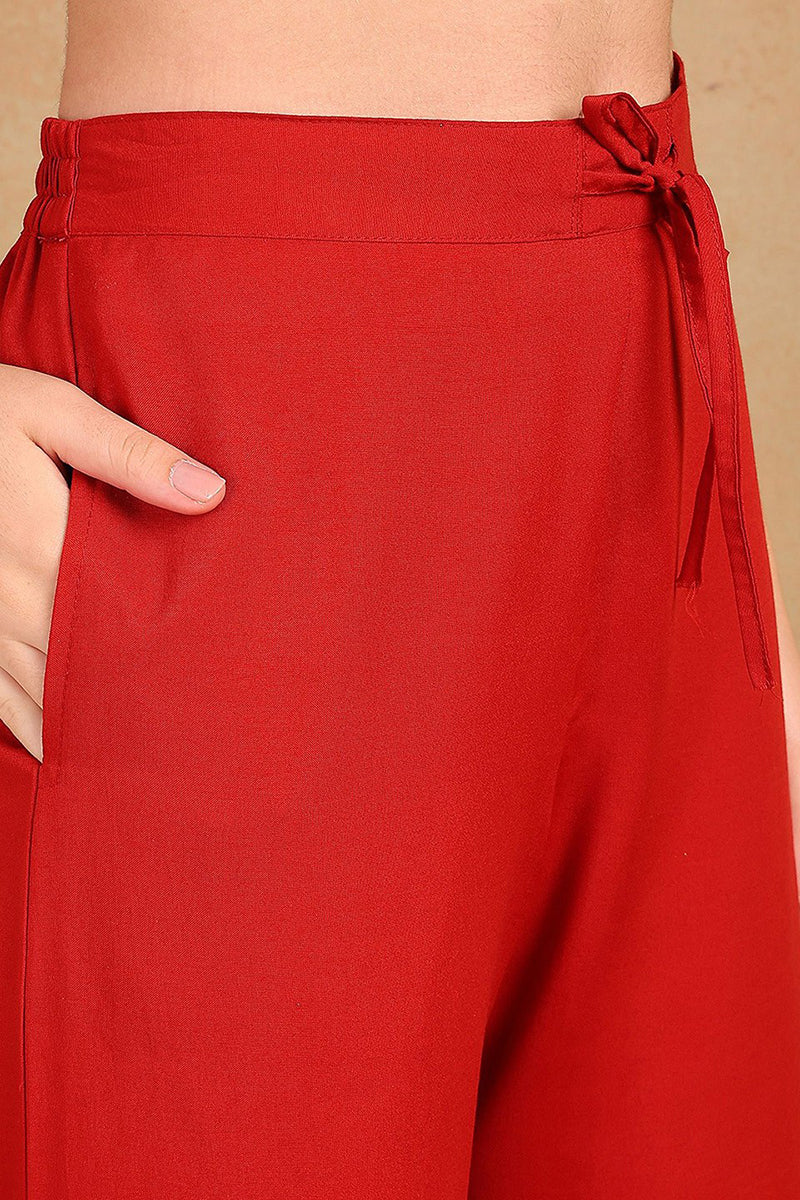 Red Silk Blend Embroidered A-Line Kurta Trouser With Dupatta HOPPKSKD2