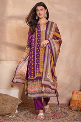 Purple Viscose Rayon Embroidered Kurta Trouser With Dupatta  HPKSKD2805