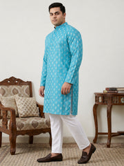 Floral Printed Kurta with Pyjama for Men ( JOKP 650Teal  )
