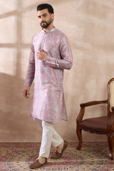 Lavender Silk Blend Printed Mandarin Collar Straight Kurta MKU1985