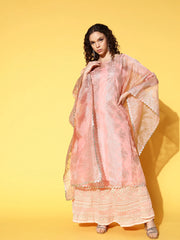 Pink & Gold Printed Gotta Patti Organza Kaftan Kurta-AHKFORGL-6063