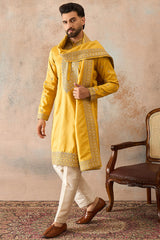 Yellow Silk Blend Solid Embroidered Kurta With Dupatta MKUD1026