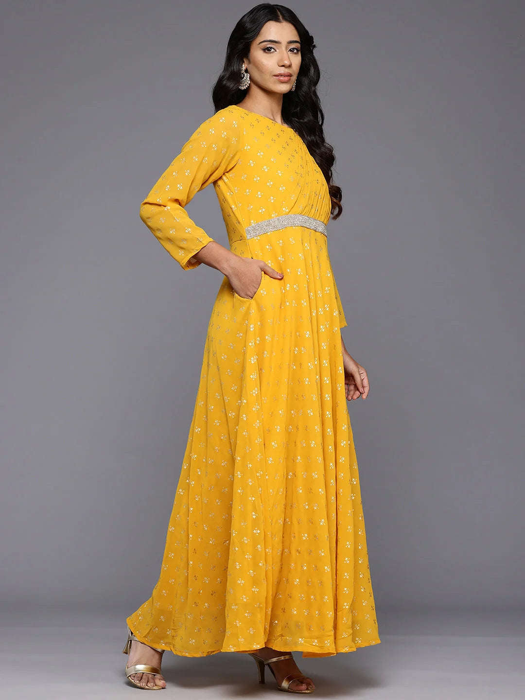 Ethnic Print Boat Neck Maxi Gown - Indian Dresses Online