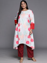 Sea Green & Red Plus Size Floral Printed Kurta-AP-AHKUCRDP-1047-ICH
