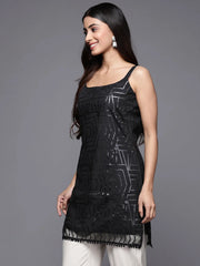 Black Printed Embellished Tunic-AHTUNTFP-8123