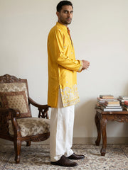 Silk Blend Embroidered Kurta & Korean Pants Set ( 65KP PJ11W 5600Mustard ) [FF] [G-4]
