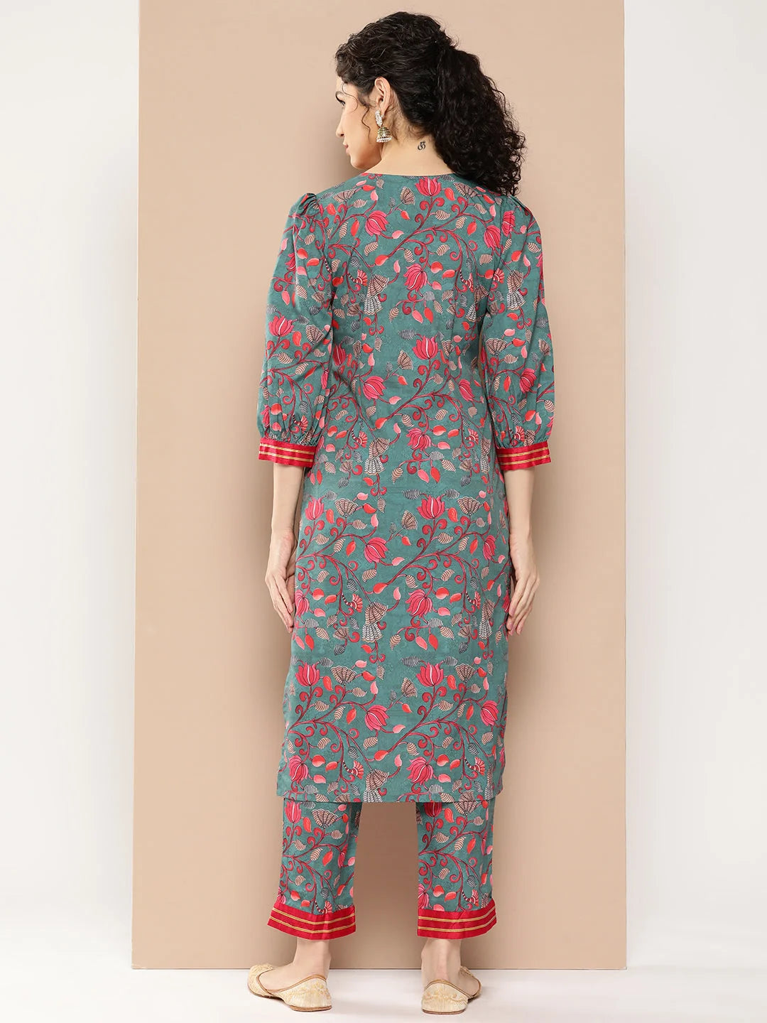 Green Floral Kurta Set | Designer Indian Women's Kurta Sets