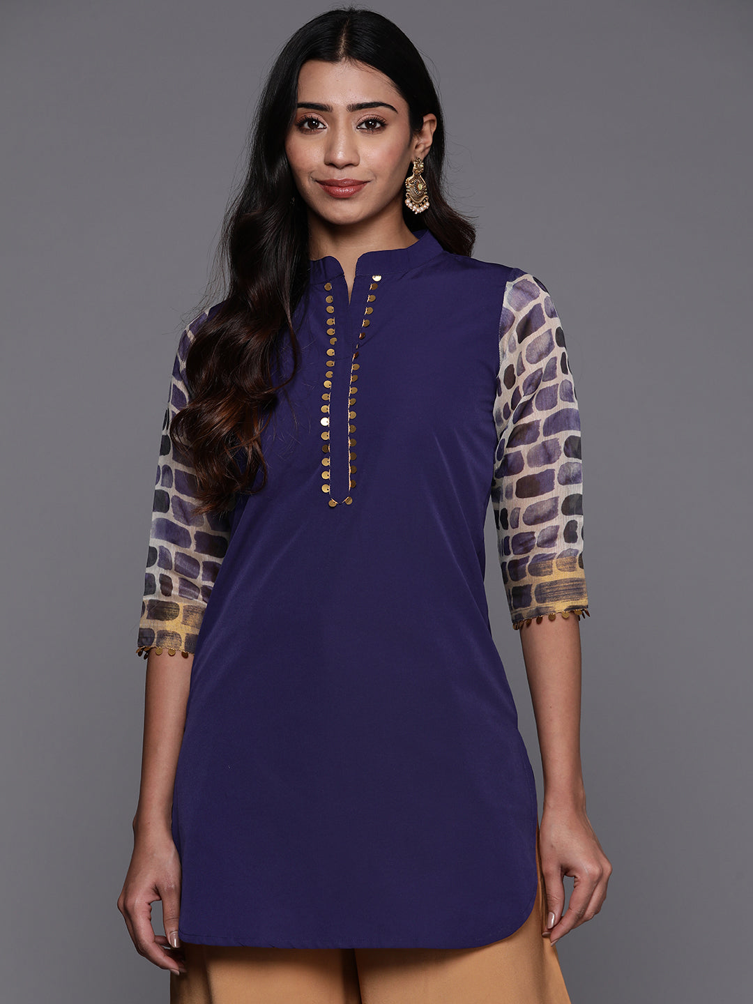 Navy & Gold Cotton Tunic Top | Indian Kurtis for Ladies