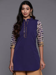 Navy Blue & Gold Toned Printed Pure Cotton Tunic-AHTUCHDP-8173