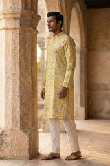 Yellow Viscose Rayon Embroidered Straight Kurta With Trousers MKSET1669