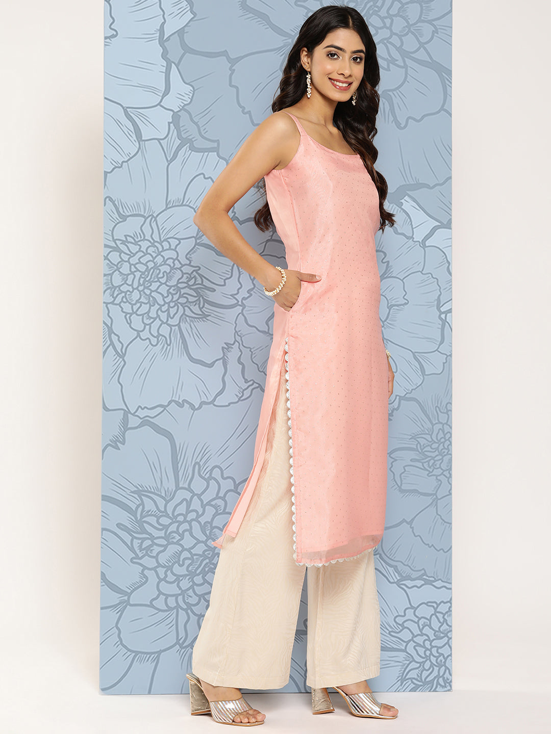 Floral Cotton Kurta - Off White Indian Kurtis for Women