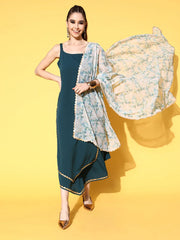 Green Gotta Patti Kurta with Palazzos & With Dupatta-AHKUDUPZ-COMBO-594