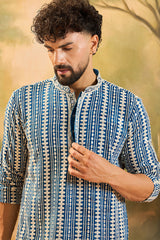 Blue Viscose Rayon Embroidered Straight Kurta MKU1412