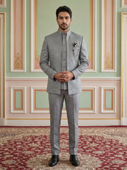 Men Woven Jacquard Indo-Western Set ( 50JIND 155Grey S )