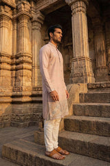 Lavender Silk Blend Embroidered Straight Kurta With Trousers MKSET2094