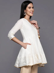 Off white & Gold-Toned Printed Chanderi Ethnic Tunic-AHTUCHFP-8163