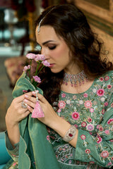 Green Solid Embroidered Straight Kurta Palaazo with Dupatta PKSKD3004