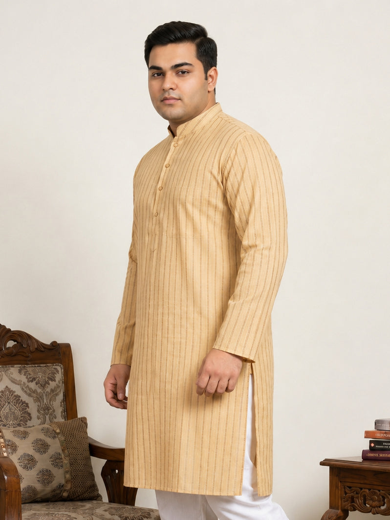 DesiQlo Men Striped Kurta Only - Beige