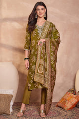 Green Floral Printed Kurta With Trousers And Dupatta PKSKD3227