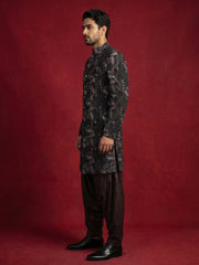 Premium Velvet Embroidered Indo-Western Set ( 50JIND 194Black )