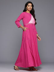 Ethnic Motifs Printed Boat Neck Layered Maxi Gown-AHEDCRGPGL-250