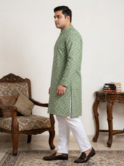 Men's Geometric Printed Kurta Set ( JOKP P 5198Olive  )
