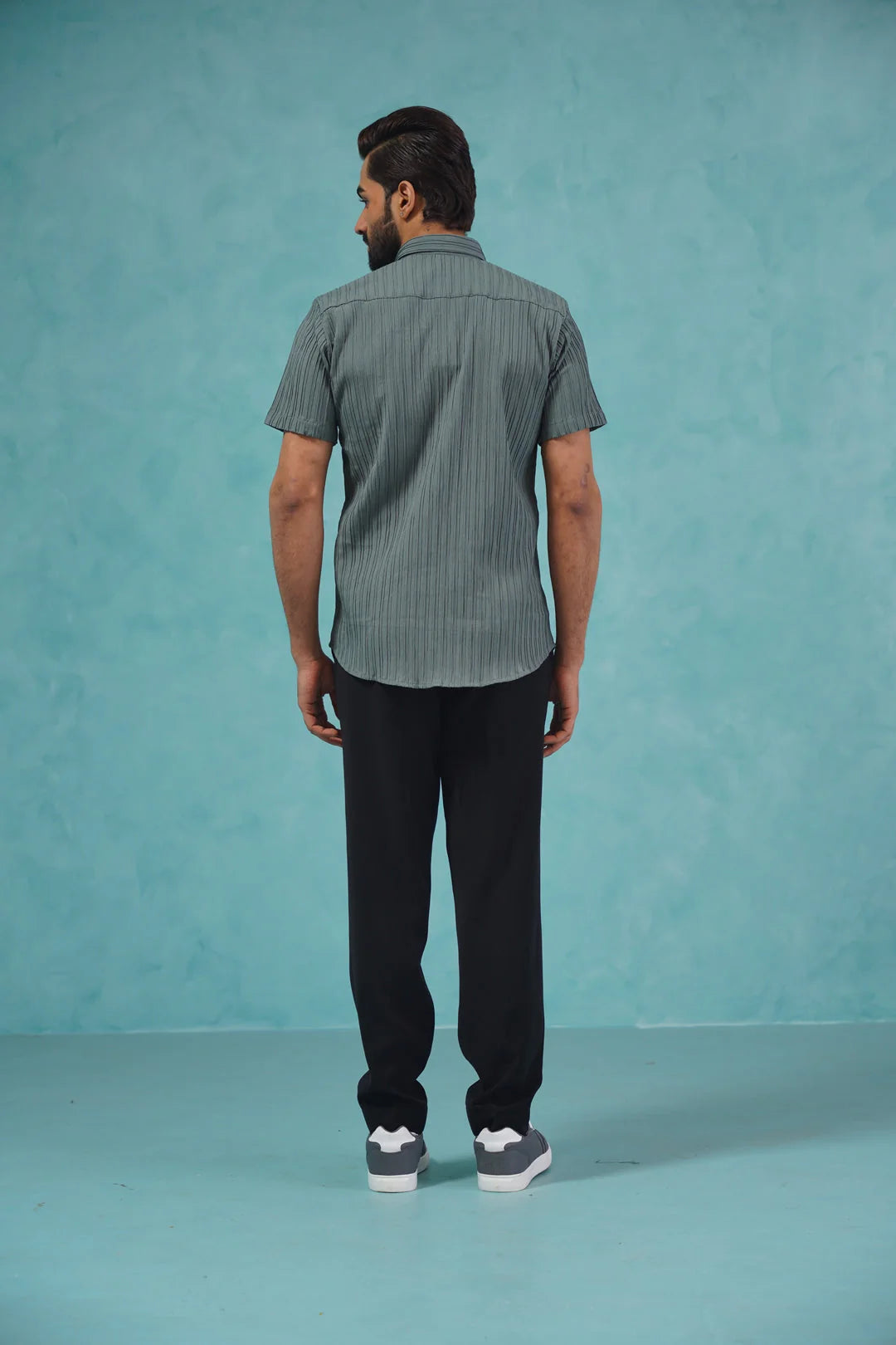 Striped Casual Mens Shirt-SF-899Grey-Cotton Shirt Collection