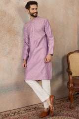 Lavender Jacquard Solid Embroidered Kurta With Trouser MKSET2466