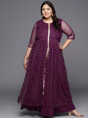 Burgundy & Gold Plus Size Maxi Ethnic Dress-AP-AHDRNTFP-981-FF