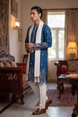 Blue Chanderi Silk Solid Embroidered Straight Kurta Trouser with Dupatta MKPD1315