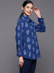 Royal Blue Floral Printed Tunic-AHTUCOKHGL-8080