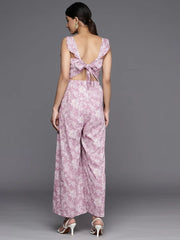 Lavender & White Printed Pure Cotton Jumpsuit with Ruffles-AHJSCOWX-60