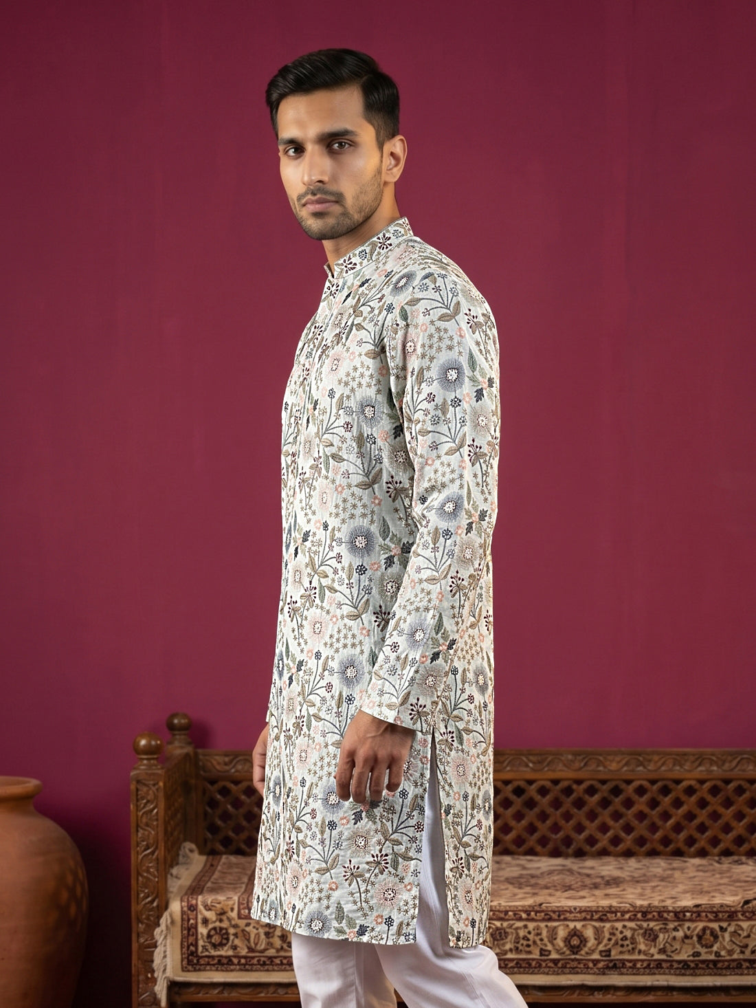 DesiQlo Men Embroidered Kurta Only - White - KO_5227White_S