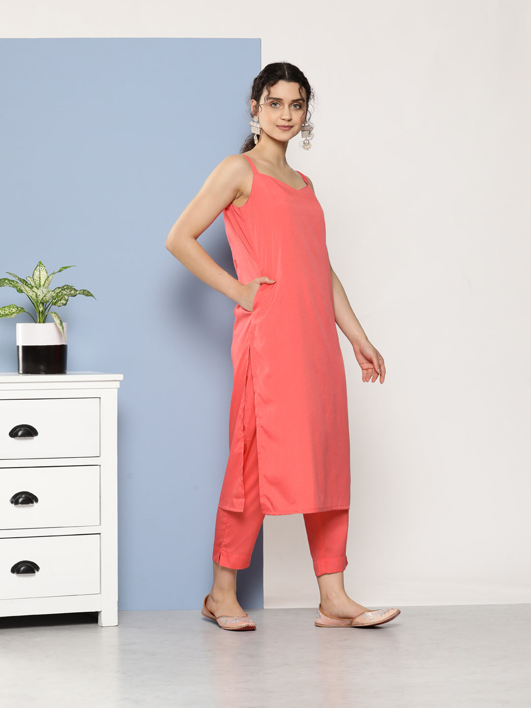 Pink Floral Kurta with Trousers - Women's Kurta Sets India